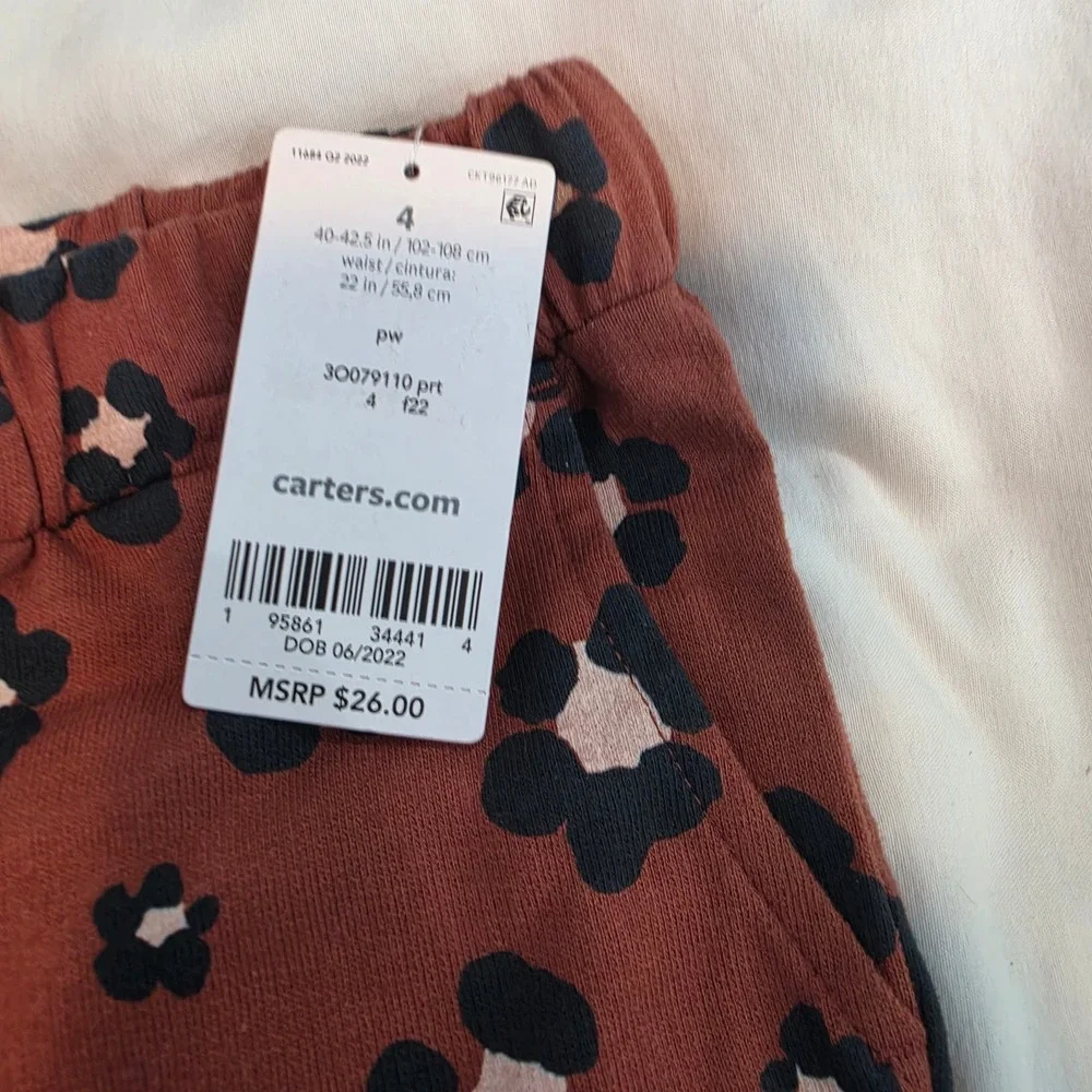 Carter's Sweatshirt Jogger Set Girls 4 Terracotta Floral NEW 2-Piece Outfit